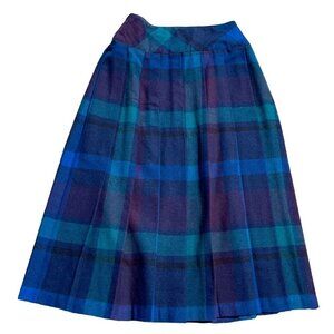 Vintage SIZE 24" WAIST Union-Made Pleated Plaid Unlined Blue/Purple Midi Skirt